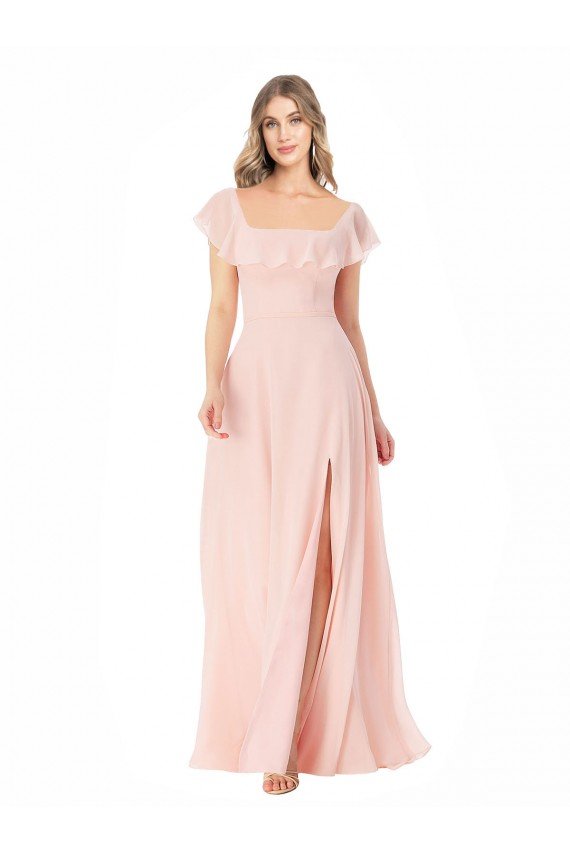 Cheap Flutter Cap Sleeves Square Neck Ruffle Chiffon Bridesmaid Dress Sydney