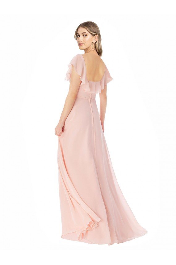 Cheap Flutter Cap Sleeves Square Neck Ruffle Chiffon Bridesmaid Dress Sydney