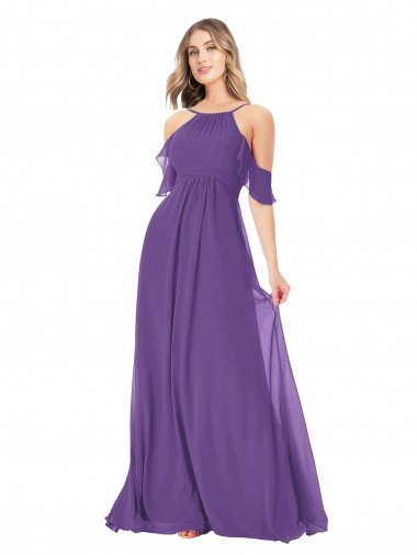Cheap Cold Shoulder Flutter Sleeves Chiffon Bridesmaid Dress Sydney