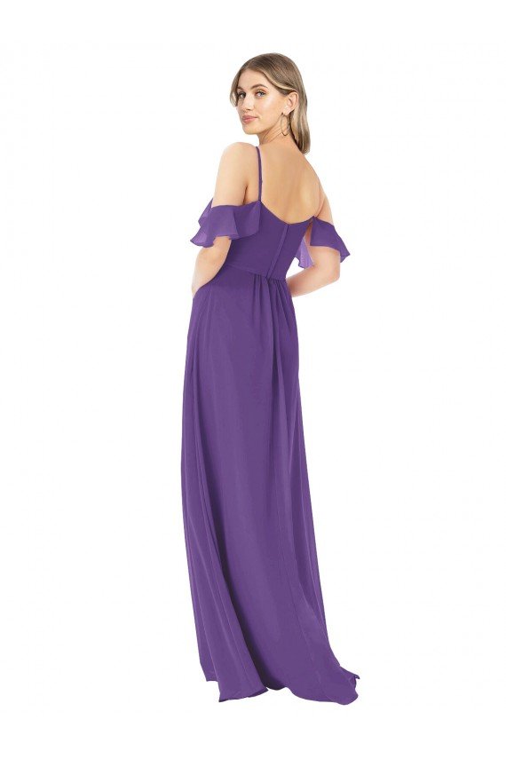 Cheap Cold Shoulder Flutter Sleeves Chiffon Bridesmaid Dress Sydney