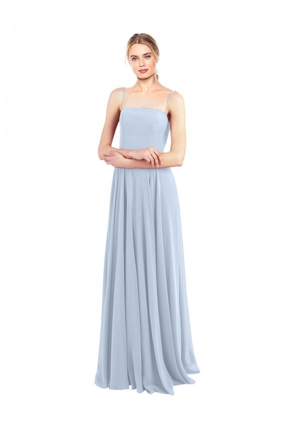Cheap Luxe Chiffon Straight Neckline Long Chiffon Bridesmaid Dress with Skinny Straps Sydney