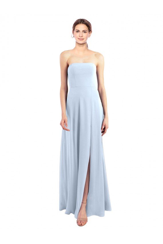 Cheap Fitted Strapless Full Length Chiffon Bridesmaid Dress with Front Slit Sydney