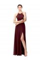 Cheap Slim Long High Halter Neck Chiffon Bridesmaid Dress with High Side Slit Sydney