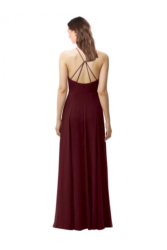 Cheap Slim Long High Halter Neck Chiffon Bridesmaid Dress with High Side Slit Sydney