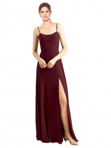 Cheap Sleek Fit and Flare Long Scoop Neck Chiffon Bridesmaid Dress with High Side Slit Sydney