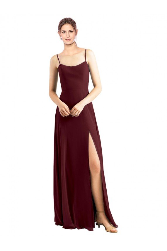 Cheap Sleek Fit and Flare Long Scoop Neck Chiffon Bridesmaid Dress with High Side Slit Sydney