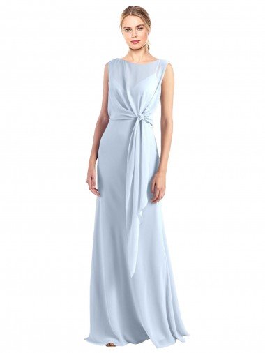 Cheap Illusion Boat Neck Long Full Length Chiffon Bridesmaid Dress with Keyhole Back Sydney