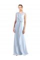 Cheap Illusion Boat Neck Long Full Length Chiffon Bridesmaid Dress with Keyhole Back Sydney