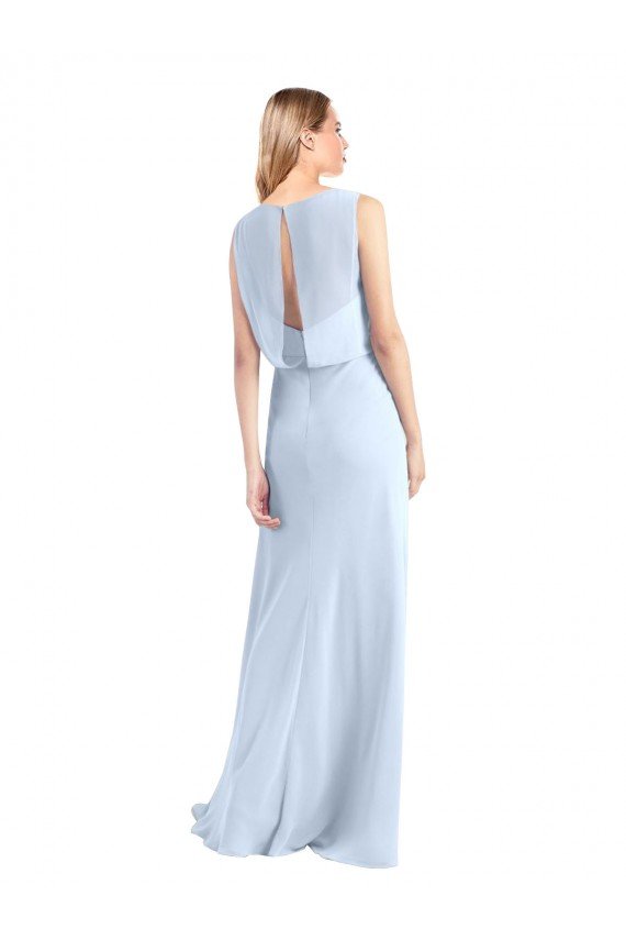 Cheap Illusion Boat Neck Long Full Length Chiffon Bridesmaid Dress with Keyhole Back Sydney
