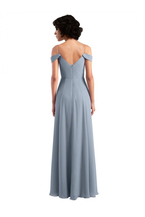 Cheap Off the Shoulder Folded Sleeve Long Chiffon Bridesmaid Dress with High Side Slit Sydney