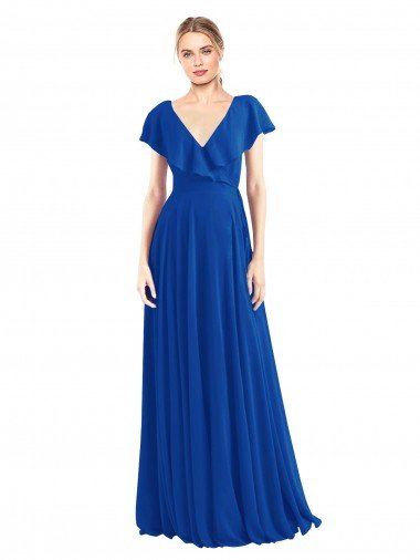 Cheap V-Neck A-Line Flutter Sleeves Long Chiffon Wrap Style Bridesmaid Dress Sydney