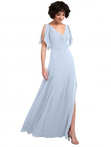 Cheap Split Flutter Sleeves V-Neck Chiffon Bridesmaid Dress with Open V-Back Sydney