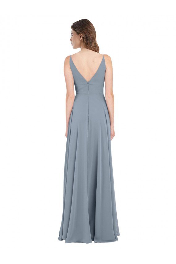 Cheap Fitted V-Neckline Long Chiffon Bridesmaid Dress with V-Back Sydney