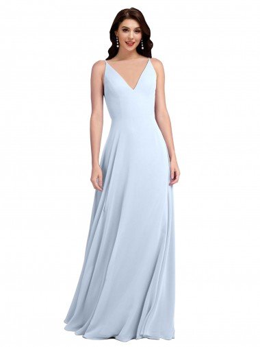 Cheap Long Floor Length V-Neck Chiffon Bridesmaid Dress with Keyhole Back Sydney