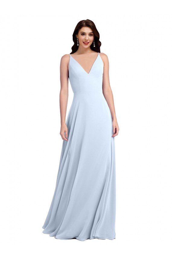 Cheap Long Floor Length V-Neck Chiffon Bridesmaid Dress with Keyhole Back Sydney