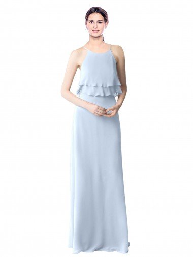 Cheap High Narrow Neck Long Chiffon Bridesmaid Dress with Tiered Ruffles Sydney