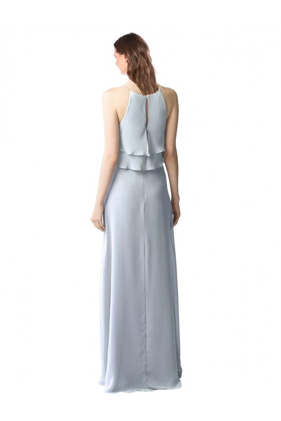 Cheap High Narrow Neck Long Chiffon Bridesmaid Dress with Tiered Ruffles Sydney
