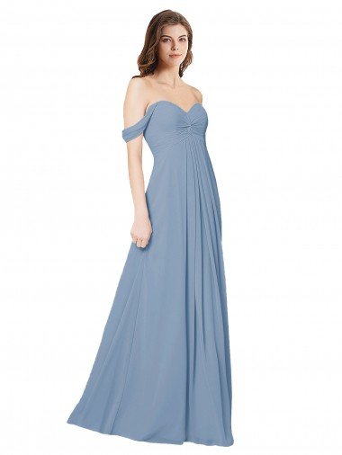 Cheap Empire Waist Off the Shoulder Chiffon Bridesmaid Dress with Sweetheart Bodice Sydney