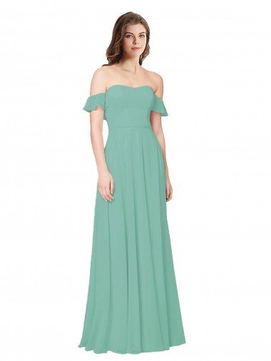 Cheap Flounce Sleeves Off the Shoulder Long Chiffon Bridesmaid Dress Sydney