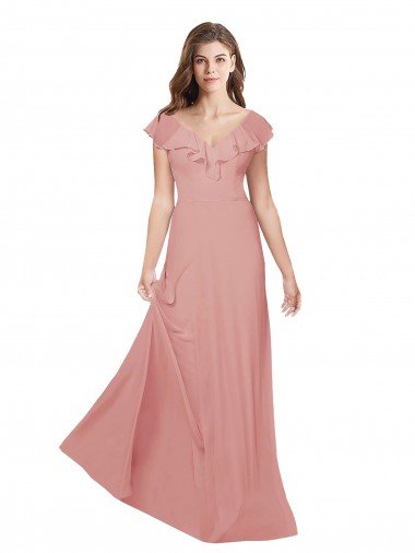 Cheap Flounced V Neckline Flutter Sleeves Chiffon Bridesmaid Dress Sydney