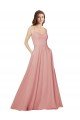 Cheap Open Back Wide Tie Band Long Chiffon Bridesmaid Dress with Pockets Sydney