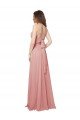 Cheap Open Back Wide Tie Band Long Chiffon Bridesmaid Dress with Pockets Sydney