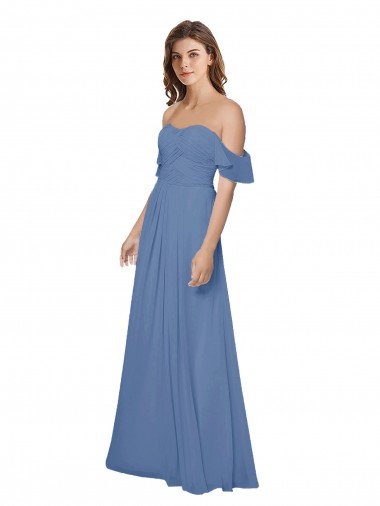 Cheap Flutter Sleeves Scoop Neck Off the Shoulder Long Chiffon Bridesmaid Dress Sydney