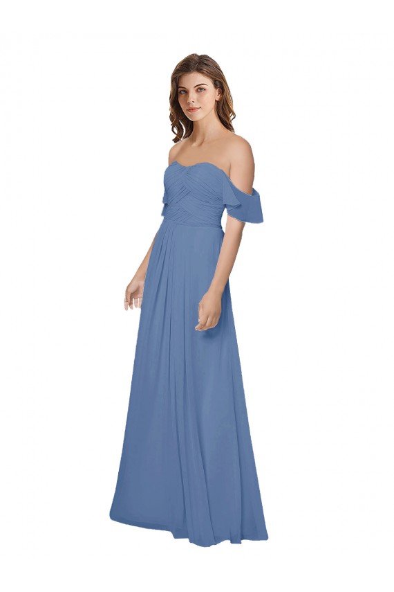 Cheap Flutter Sleeves Scoop Neck Off the Shoulder Long Chiffon Bridesmaid Dress Sydney