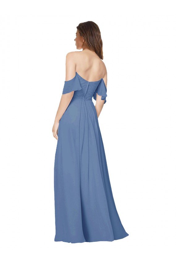 Cheap Flutter Sleeves Scoop Neck Off the Shoulder Long Chiffon Bridesmaid Dress Sydney