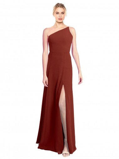 Cheap Fit and Flare One Shoulder Long Chiffon Bridesmaid Dress with High Slit Sydney