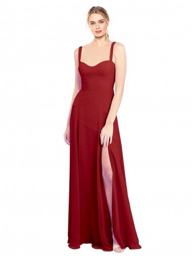 Cheap Sweetheart Neckline Long Chiffon Bridesmaid Dress with Side Slit and Wide Straps Sydney