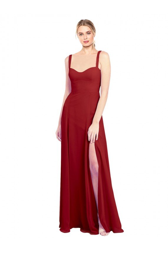 Cheap Sweetheart Neckline Long Chiffon Bridesmaid Dress with Side Slit and Wide Straps Sydney