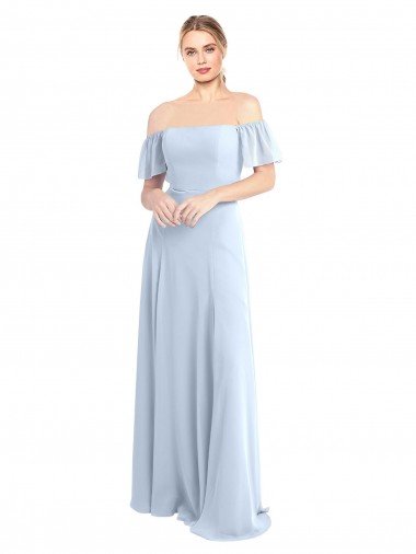 Cheap Off the Shoulder Flutter Sleeves Long Chiffon Bridesmaid Dress Sydney