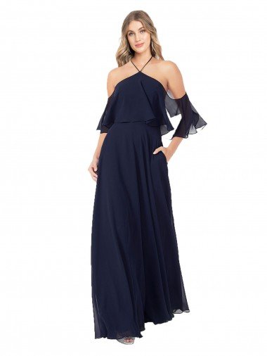 Cheap Halter Neck Cold Shoulder Flutter Sleeves Bridesmaid Dress Sydney