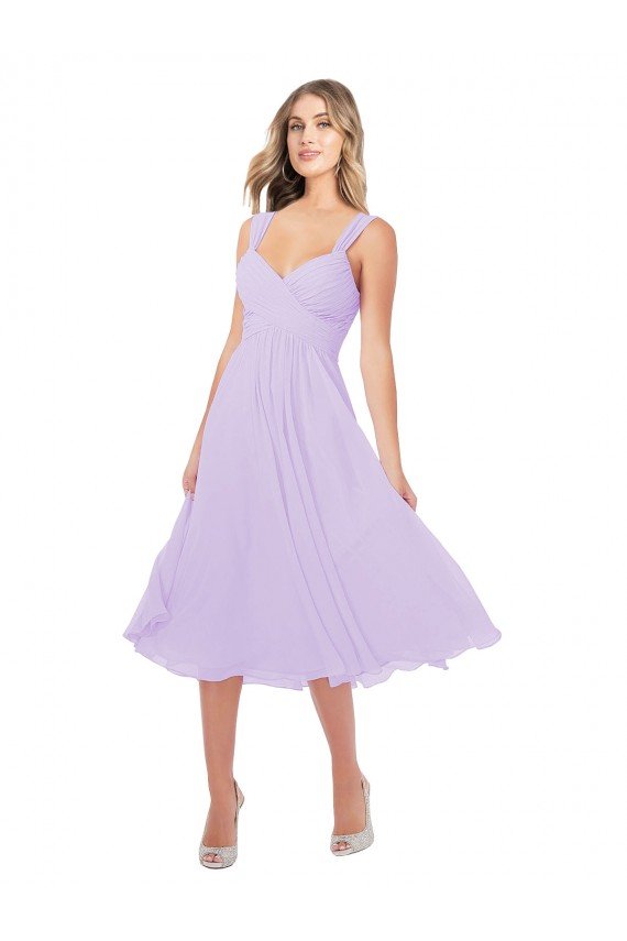 Cheap Draped Midi Length Chiffon Cocktail Bridesmaid Dress with Ruched Bodice Sydney