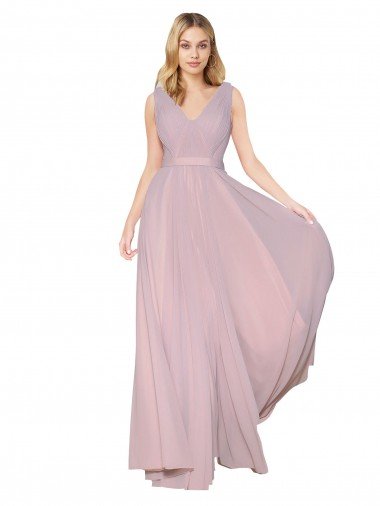 Cheap Draped V-Neck Long Chiffon Bridesmaid Dress / Formal Prom Dress with Shirred Bodice Sydney