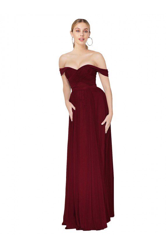 Cheap Shirred Sweetheat Neckline Off the Shoulder Long Chiffon Bridesmaid Dress / Formal Prom Dress Sydney