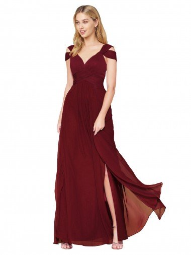 Cheap Off the Shoulder Long Chiffon Bridesmaid Dress / Formal Prom Dress with Side Slit Sydney