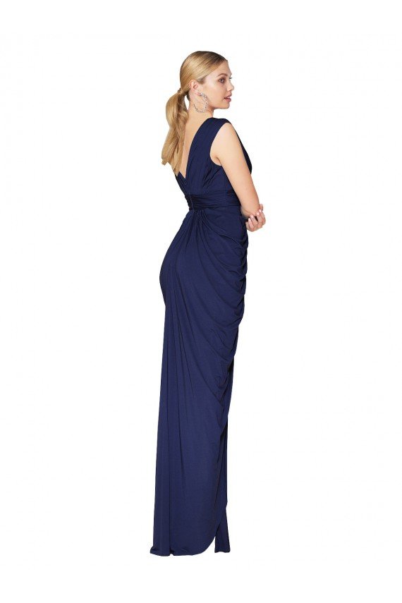 Cheap Draped V-Neck Long Chiffon Bridesmaid Dress / Formal Prom Dress with Front Slit Sydney
