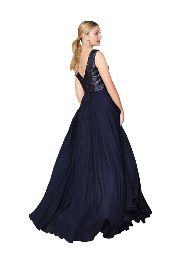 Cheap High Neck V-Neck Long Chiffon Bridesmaid Dress / Prom Dress with Sequin Top Sydney