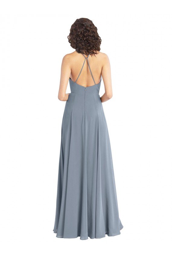 Cheap Slim A-Line Cowl Neck Long Chiffon Bridesmaid Dress with Side High Slit Sydney