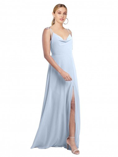 Cheap Draped Cowl Neck Tied Straps Long Chiffon Bridesmaid Dress with Slit Sydney
