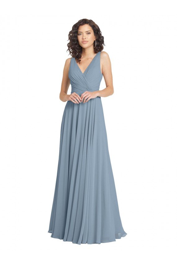 Cheap Faux Surplice Bodice Long Chiffon Bridesmaid Dress with V-Neckline Sydney