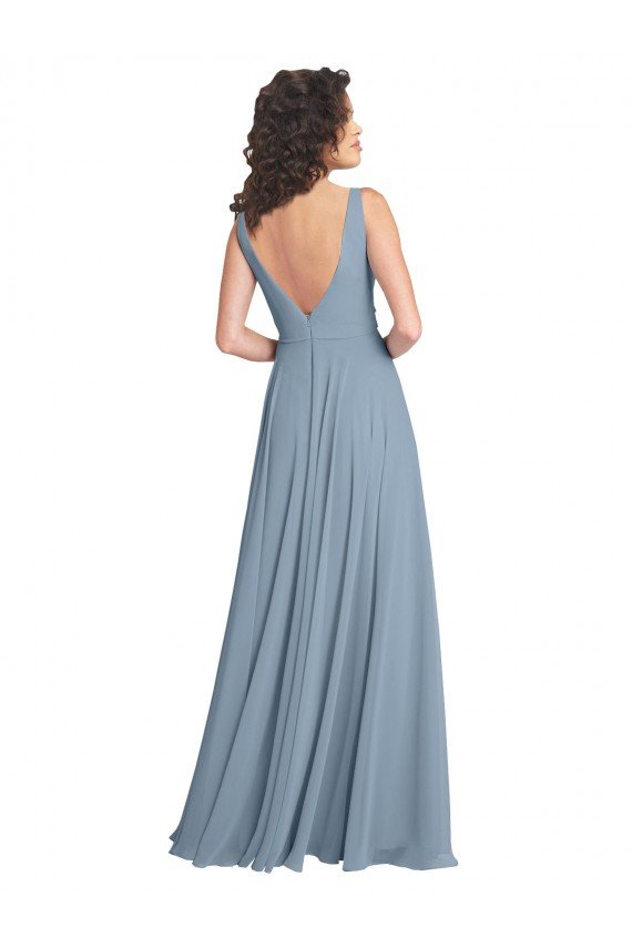 Cheap Faux Surplice Bodice Long Chiffon Bridesmaid Dress with V-Neckline Sydney
