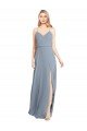 Cheap Spaghetti Straps V-Neckline Long Chiffon Bridesmaid Dress with High Slit Sydney