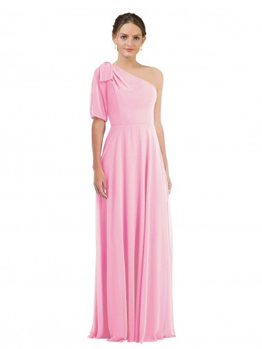 Cheap Bow One Shoulder Flounce Sleeve Maxi Bridesmaid Dress Sydney