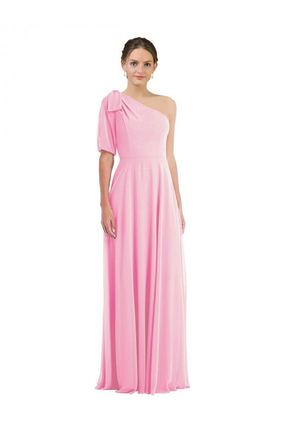 Cheap Bow One Shoulder Flounce Sleeve Maxi Bridesmaid Dress Sydney