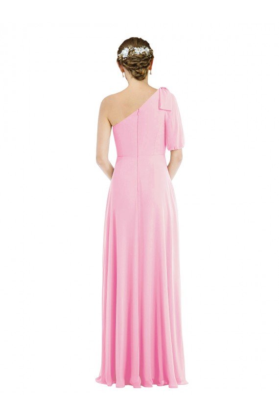 Cheap Bow One Shoulder Flounce Sleeve Maxi Bridesmaid Dress Sydney