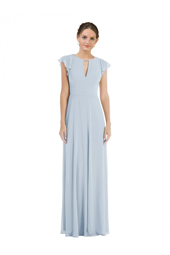 Cheap Flutter Sleeve V Keyhole Chiffon Maxi Formal Bridesmaid Dress Sydney