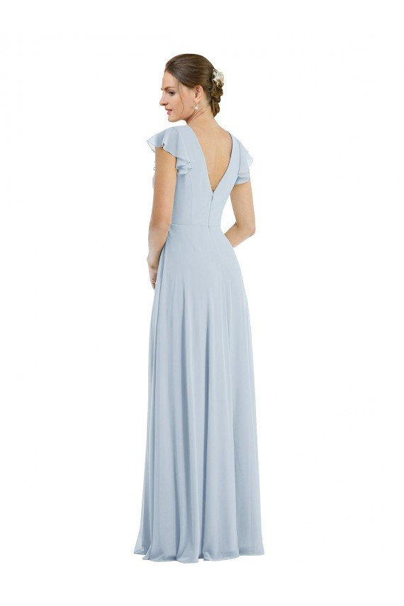 Cheap Flutter Sleeve V Keyhole Chiffon Maxi Formal Bridesmaid Dress Sydney